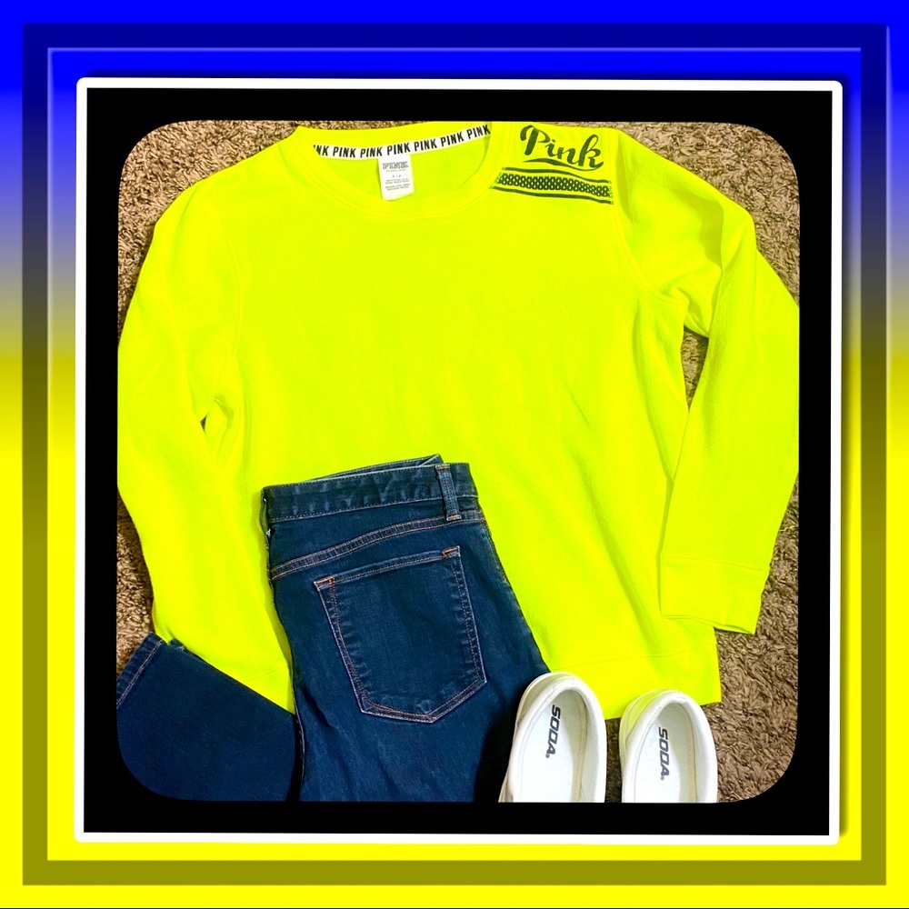 SZ S Like New Neon Yellow PINK Brand Sweatshirt